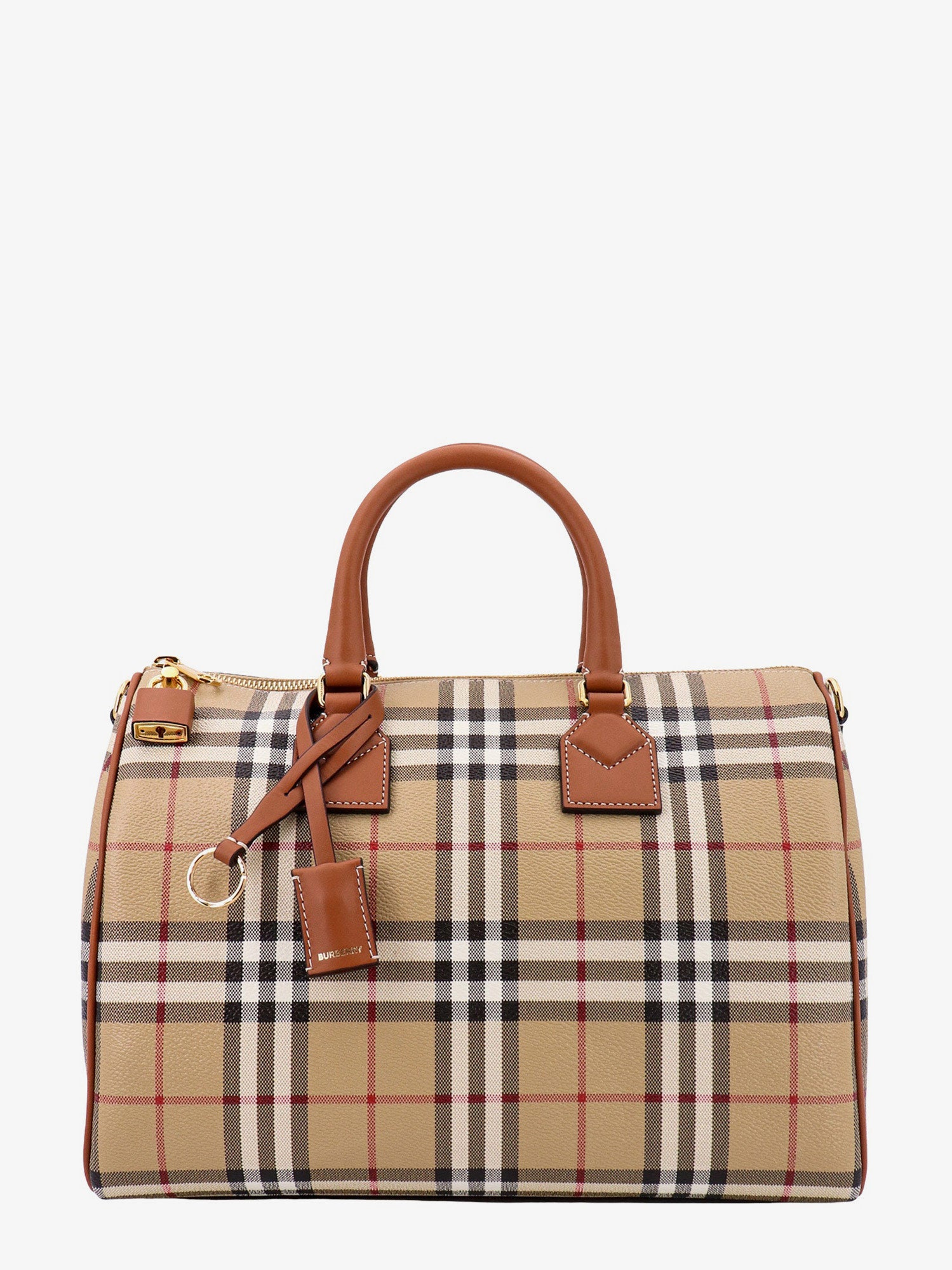 BURBERRY: Elizabeth bag in coated cotton and leather - Beige