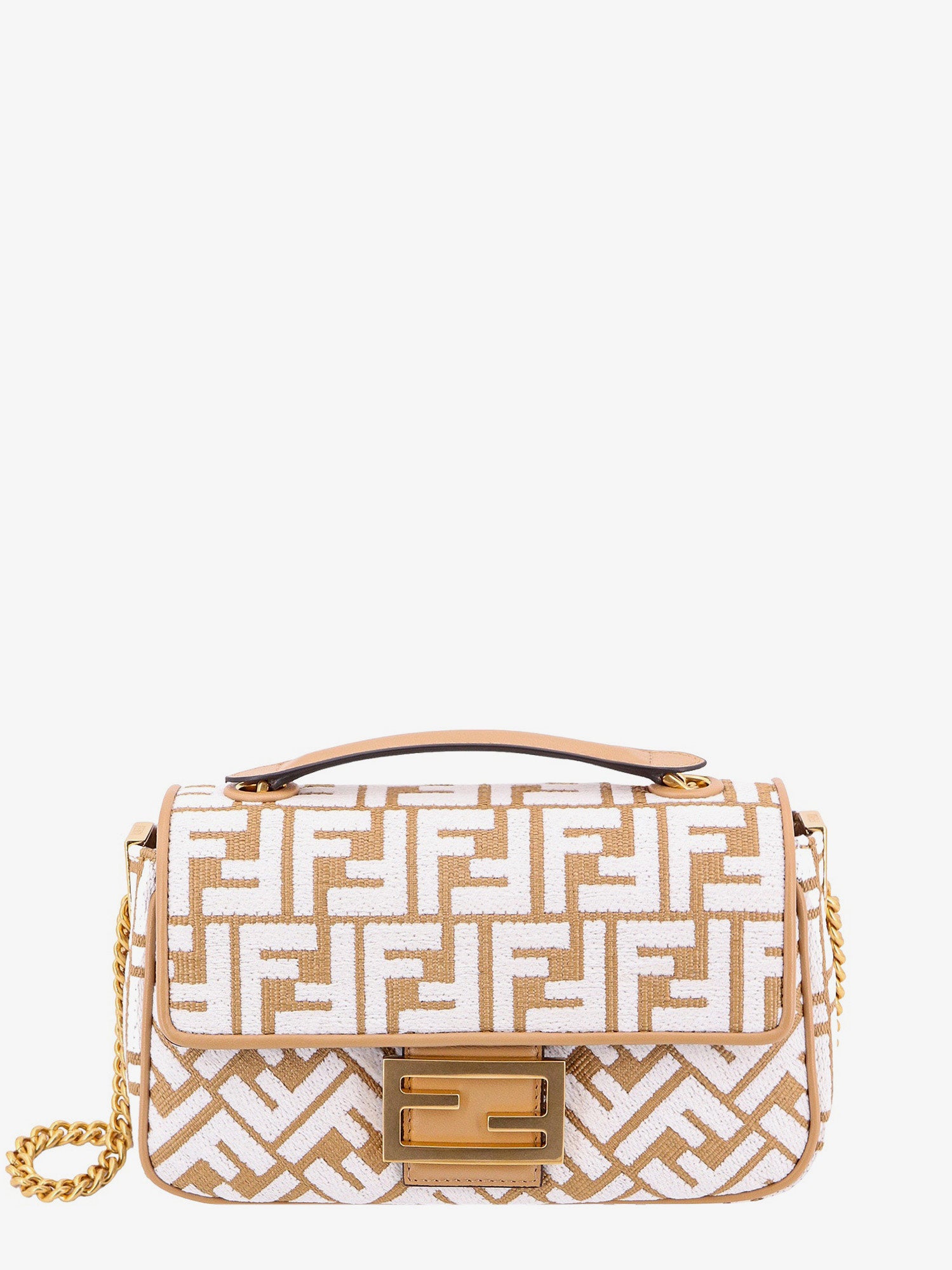 Fendi Baguette FF Motif Embroidered Pink Canvas Shoulder Bag