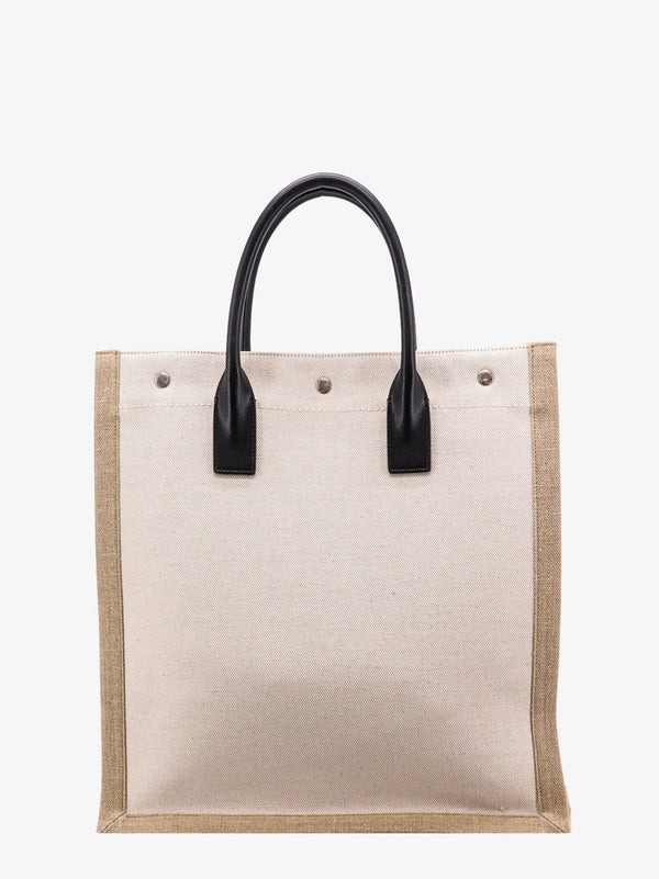 rive gauche north/south tote bag in printed linen and leather