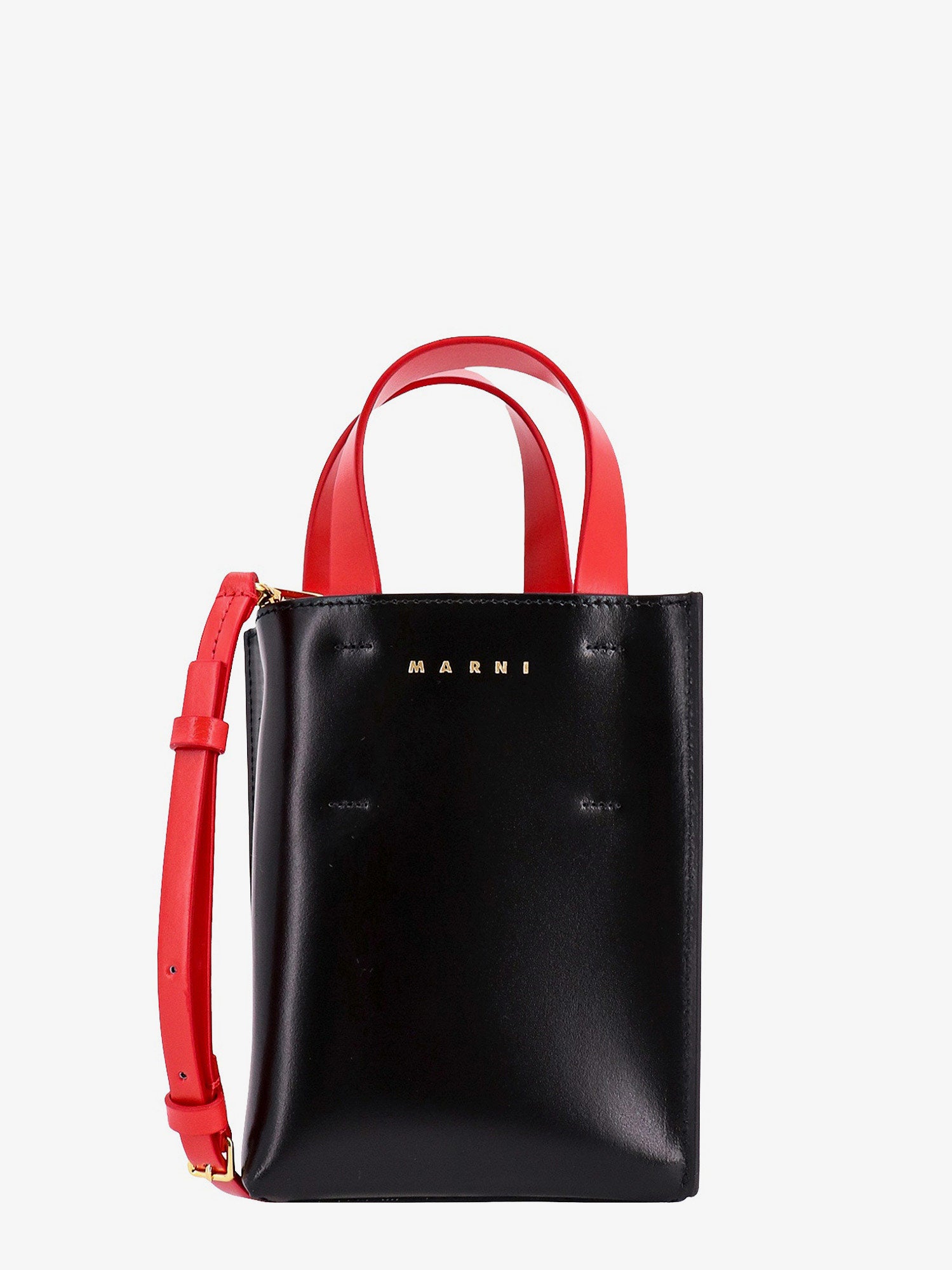 Marni Woman Multicolor Museo Small Tote Bag Black,Grey,Red OS Pattern,Solid Colour Leather